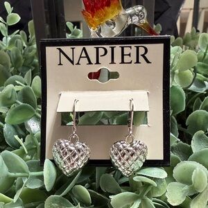 Napier Silver Woven Heart Drop Earrings